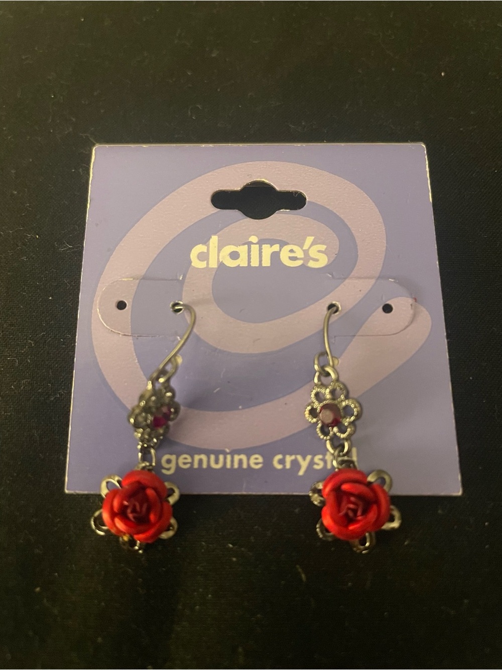 Claire's Red Rose Drop Earrings with Crystal Flower Detail